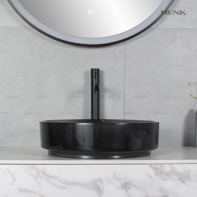 420mm Modern Round Transparent Black Above Counter Basin