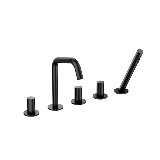 5 Hole Matte Black Bathtub Faucet with Pull-out Handset