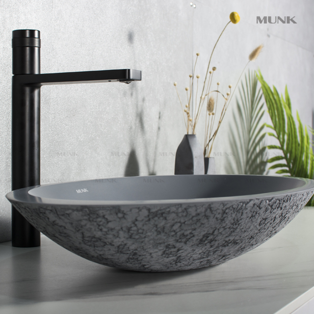Concrete Color Oval Bathroom Vessel Sink For Munk - Composite Oval Bathroom Sink