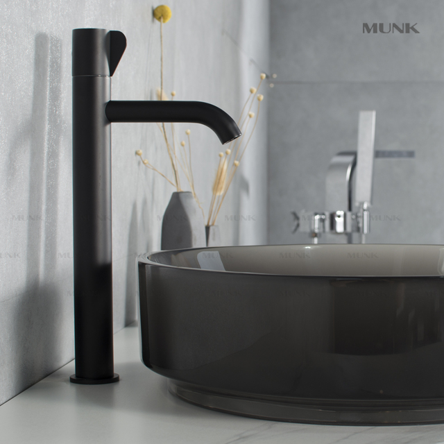 420mm Modern Round Transparent Black Above Counter Basin