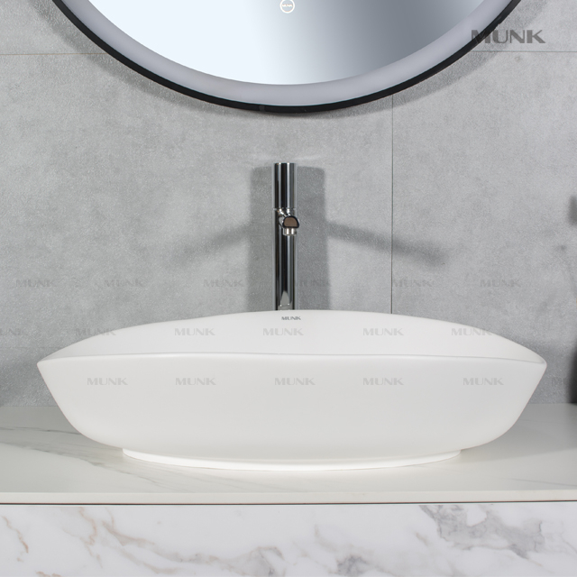 600mm Matte White Solid Surface Abovecounter Basin Bathroom Sink