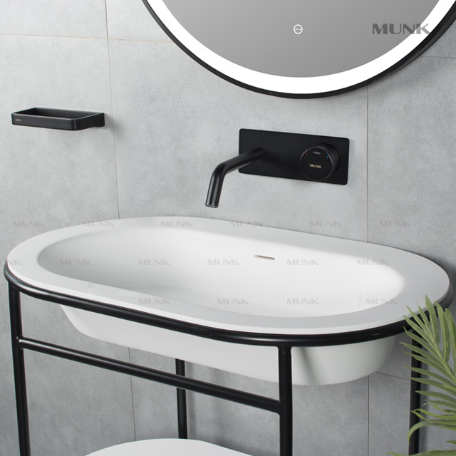 Italian Patent Design Solid Surface Pedestal Sink with Shelf